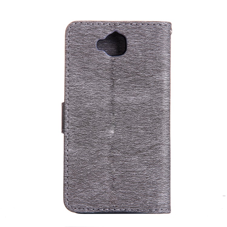 Imprinted Fairy and Butterfly Rhinestone Leather Wallet Case for Huawei Y6 Pro / Enjoy 5 - Grey-2