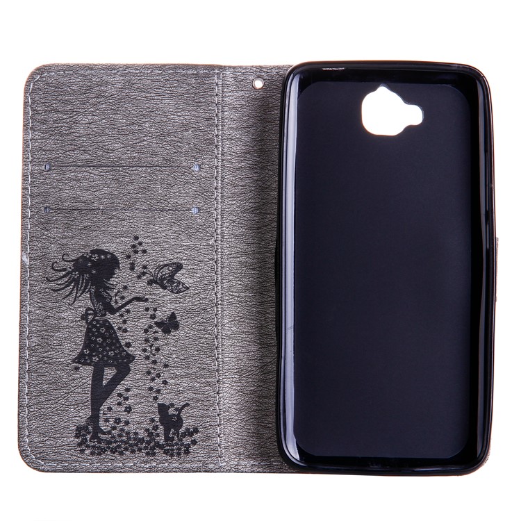 Imprinted Fairy and Butterfly Rhinestone Leather Wallet Case for Huawei Y6 Pro / Enjoy 5 - Grey-3