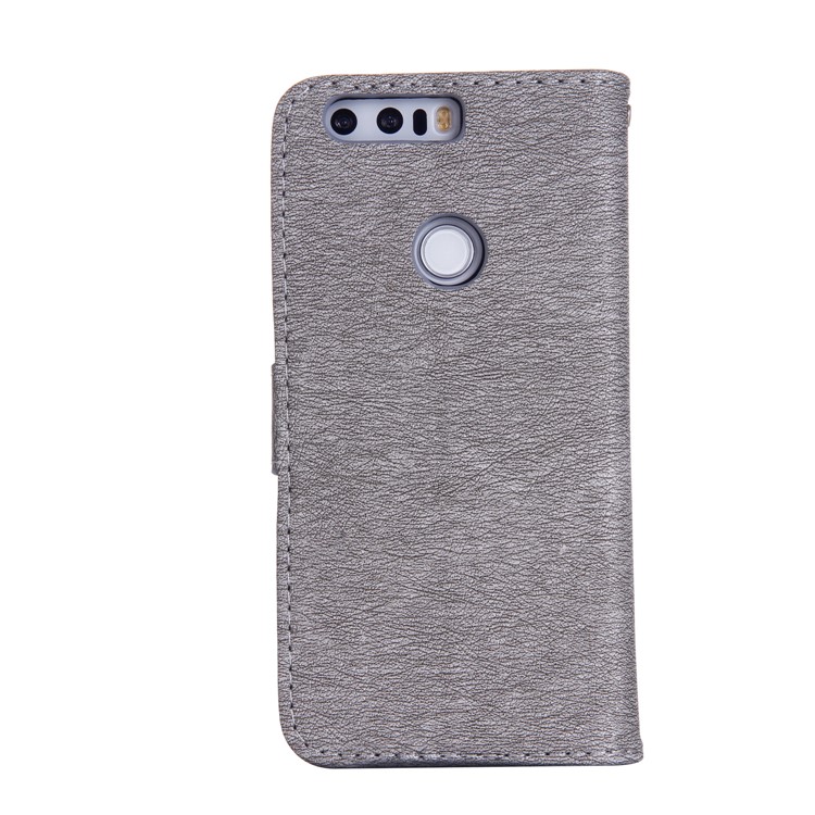 Imprinted Fairy and Butterfly Rhinestone Leather Wallet Case for Huawei Honor 8 - Grey-2
