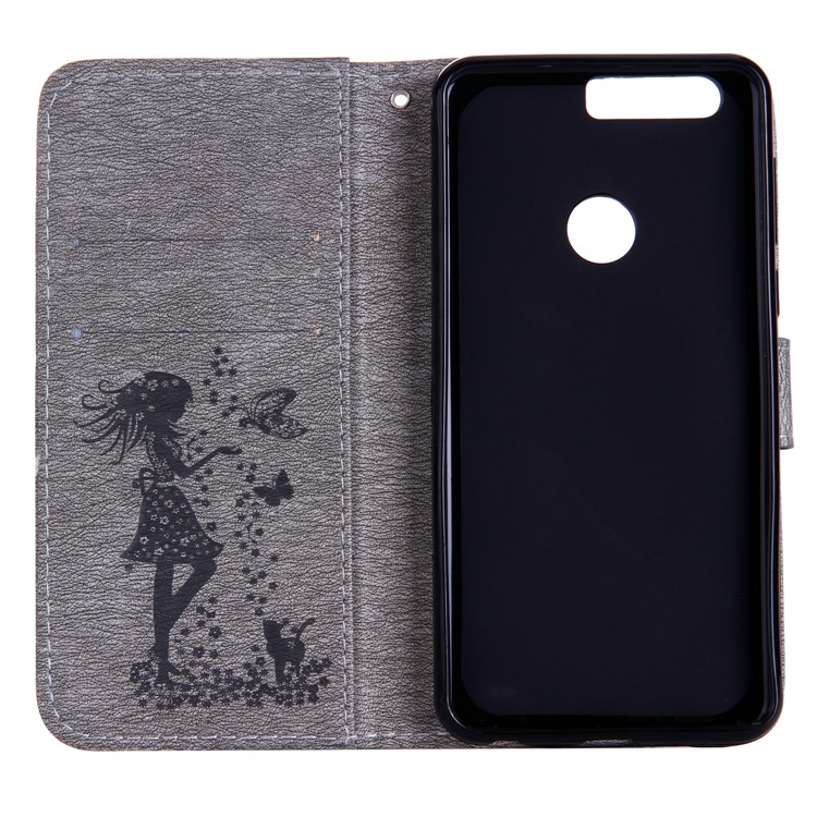 Imprinted Fairy and Butterfly Rhinestone Leather Wallet Case for Huawei Honor 8 - Grey-4
