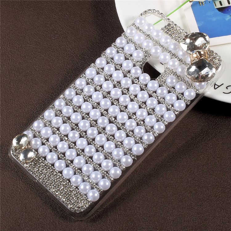 Bowknot Rhinestone Pearl Clear Plastic Shell for Huawei P8 Lite (2017) / Honor 8 Lite - Transparent-1