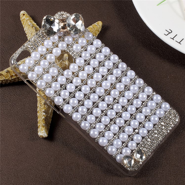 Bowknot Rhinestone Pearl Clear Plastic Shell for Huawei P8 Lite (2017) / Honor 8 Lite - Transparent-3