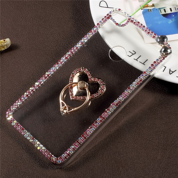 Rhinestone Decorated Ring Stand Clear Plastic Case for Huawei P8 Lite (2017) / Honor 8 Lite - Heart Shape-1