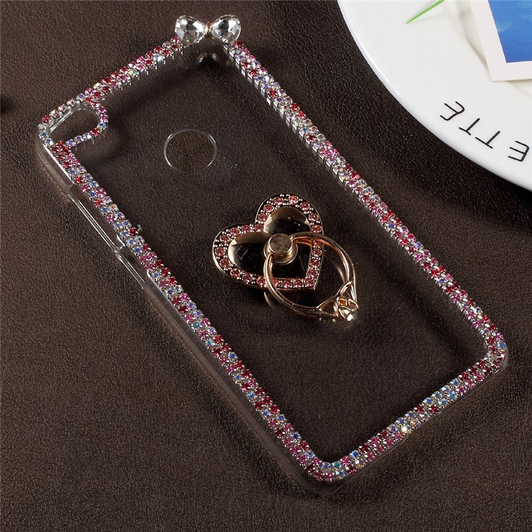 Rhinestone Decorated Ring Stand Clear Plastic Case for Huawei P8 Lite (2017) / Honor 8 Lite - Heart Shape-2
