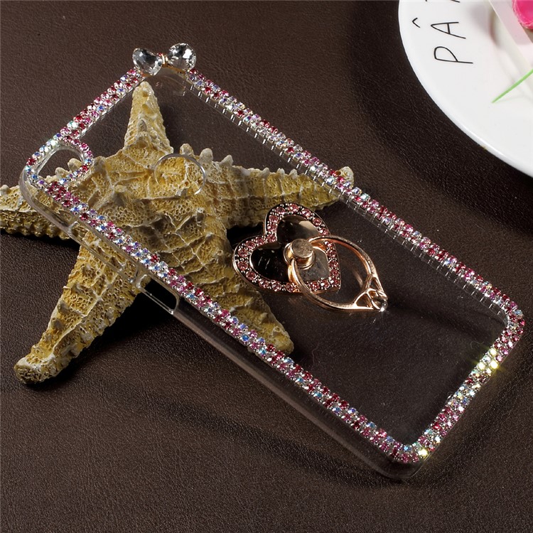 Rhinestone Decorated Ring Stand Clear Plastic Case for Huawei P8 Lite (2017) / Honor 8 Lite - Heart Shape-3