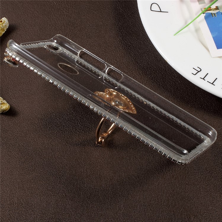 Rhinestone Decorated Ring Stand Clear Plastic Case for Huawei P8 Lite (2017) / Honor 8 Lite - Heart Shape-4