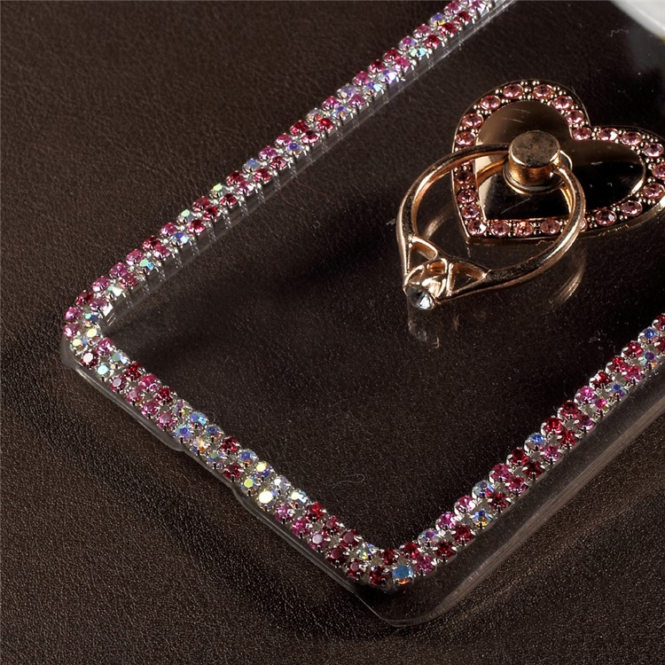 Rhinestone Decorated Ring Stand Clear Plastic Case for Huawei P8 Lite (2017) / Honor 8 Lite - Heart Shape-6