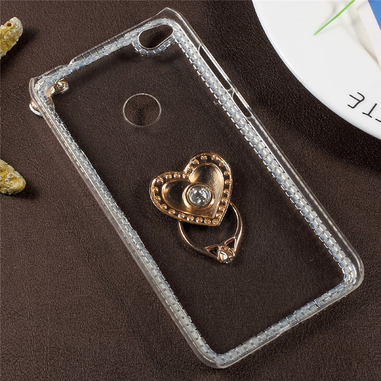 Rhinestone Decorated Ring Stand Clear Plastic Case for Huawei P8 Lite (2017) / Honor 8 Lite - Heart Shape-7