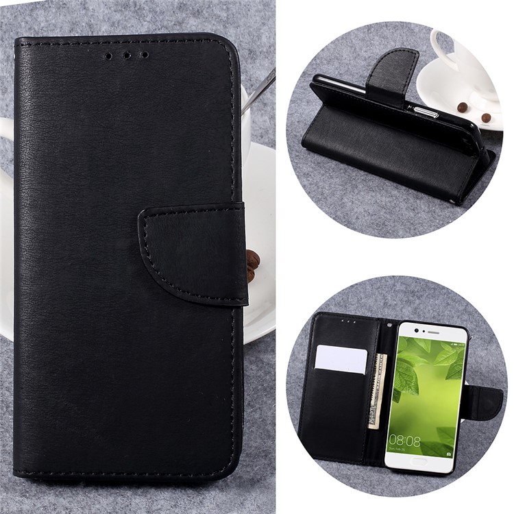 Pebble Grain Wallet Stand Leather Cell Phone Case for Huawei P10 Plus - Black-1