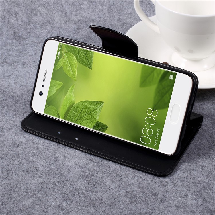 Pebble Grain Wallet Stand Leather Cell Phone Case for Huawei P10 Plus - Black-5