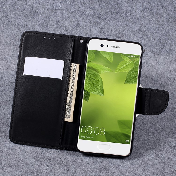 Pebble Grain Wallet Stand Leather Cell Phone Case for Huawei P10 Plus - Black-7