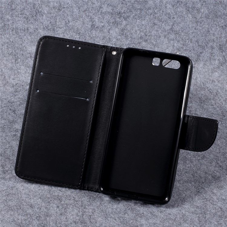 Pebble Grain Wallet Stand Leather Cell Phone Case for Huawei P10 Plus - Black-8