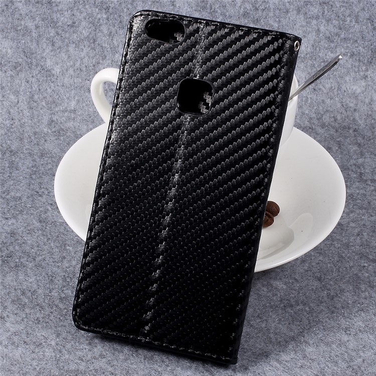 Carbon Fiber Texture Leather Wallet Stand Cellphone Case for Huawei P10 Lite - Black-2