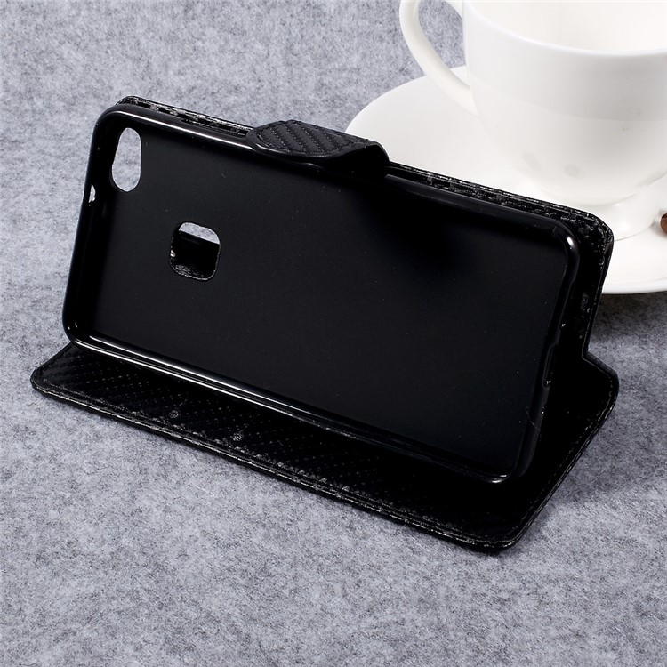 Carbon Fiber Texture Leather Wallet Stand Cellphone Case for Huawei P10 Lite - Black-4
