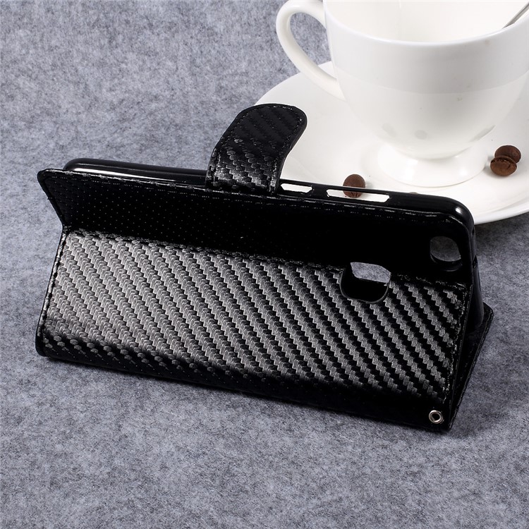 Carbon Fiber Texture Leather Wallet Stand Cellphone Case for Huawei P10 Lite - Black-5