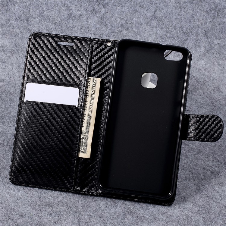 Carbon Fiber Texture Leather Wallet Stand Cellphone Case for Huawei P10 Lite - Black-6