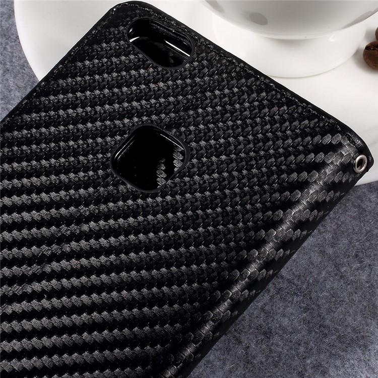 Carbon Fiber Texture Leather Wallet Stand Cellphone Case for Huawei P10 Lite - Black-8