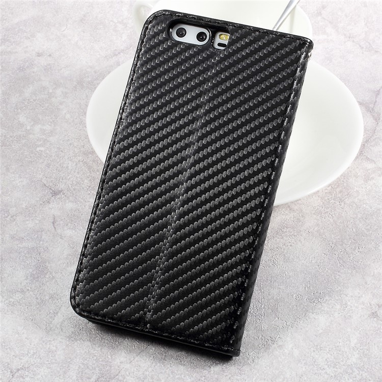 Carbon Fiber Texture Leather Wallet Case for Huawei P10 Plus - Black-2