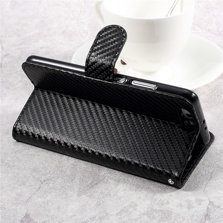 Carbon Fiber Texture Leather Wallet Case for Huawei P10 Plus - Black-5
