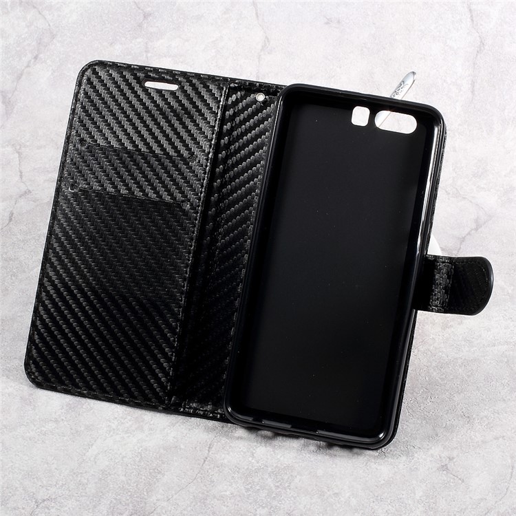 Carbon Fiber Texture Leather Wallet Case for Huawei P10 Plus - Black-7