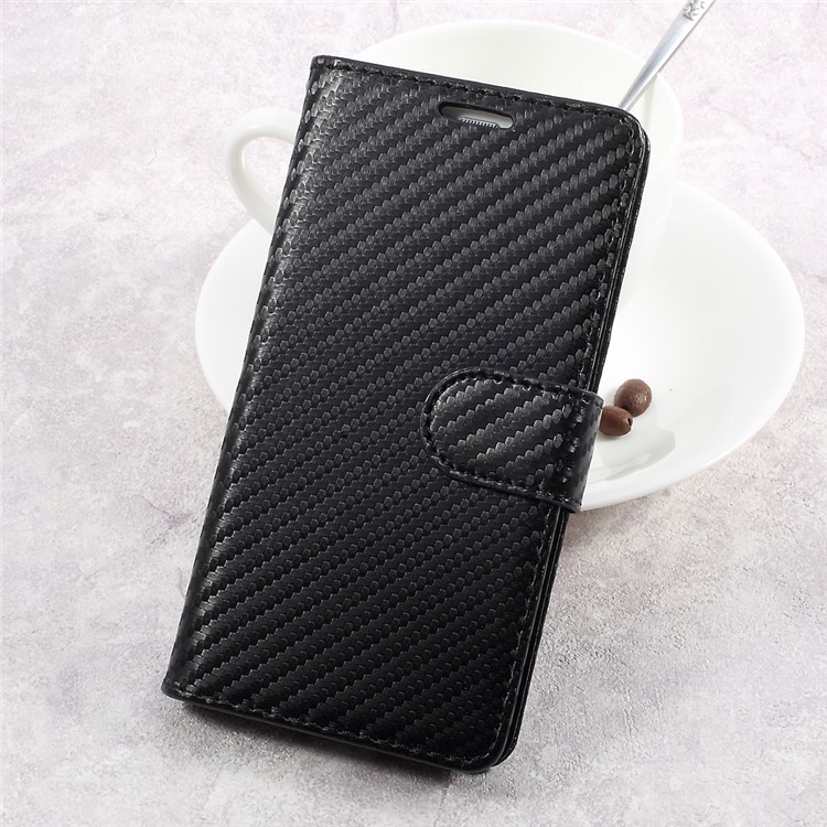 Carbon Fiber Texture Leather Wallet Case for Huawei P10 - Black-1
