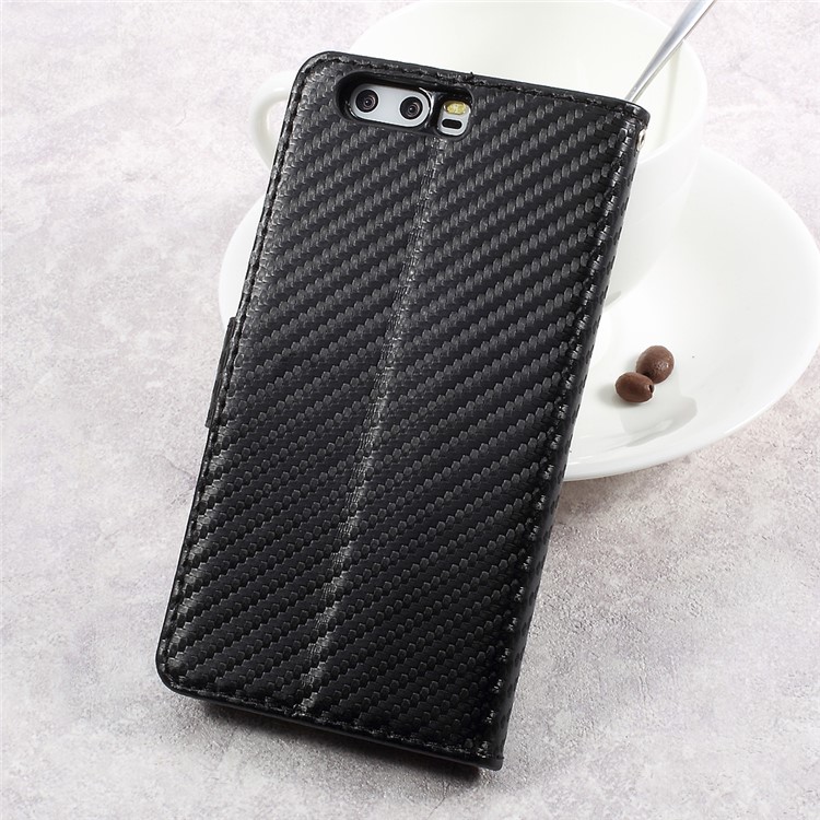 Carbon Fiber Texture Leather Wallet Case for Huawei P10 - Black-2
