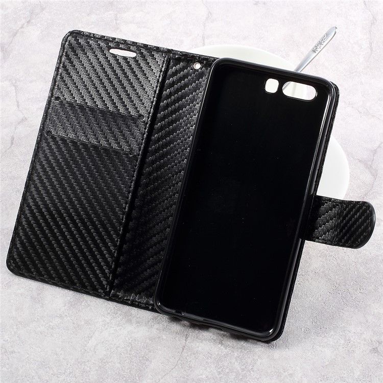 Carbon Fiber Texture Leather Wallet Case for Huawei P10 - Black-7