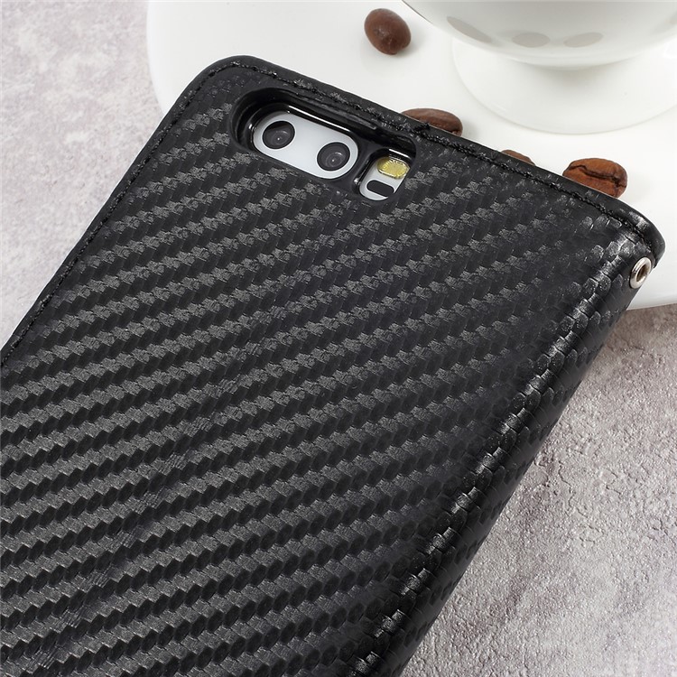 Carbon Fiber Texture Leather Wallet Case for Huawei P10 - Black-9