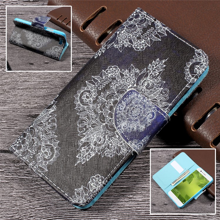 Pattern Printing Leather Wallet Stand Case for Huawei P10 - Classic Floral Pattern-1