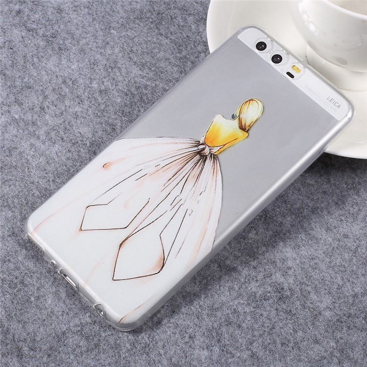 Pattern Printing Ultra-thin TPU Back Cover for Huawei P10 Plus - Girl in White Dress-1