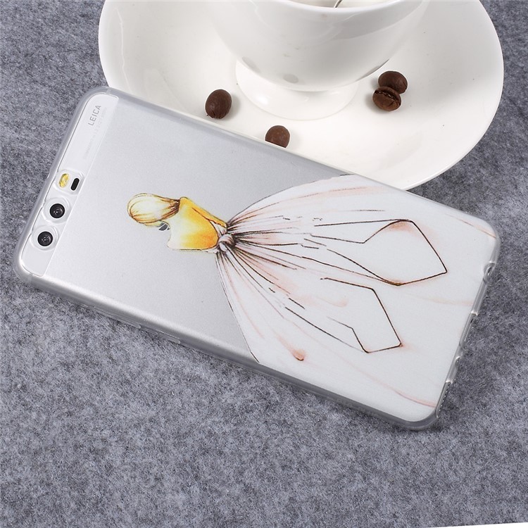 Pattern Printing Ultra-thin TPU Back Cover for Huawei P10 Plus - Girl in White Dress-3