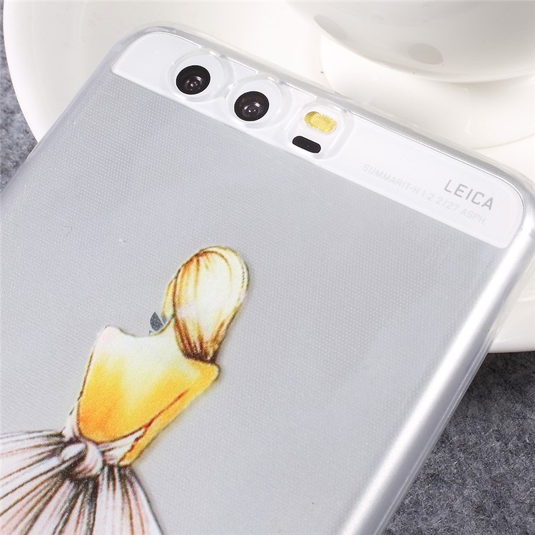 Pattern Printing Ultra-thin TPU Back Cover for Huawei P10 Plus - Girl in White Dress-5