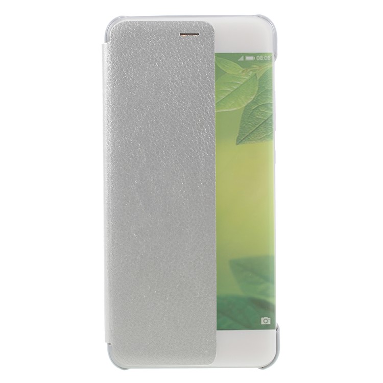 Auto Wake / Sleep Side View Window PU Leather + PC Back Folio Shell for Huawei P10 Plus - Silver-1