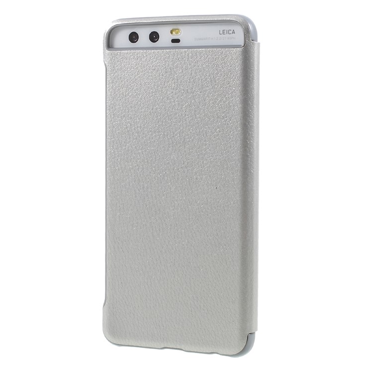 Auto Wake / Sleep Side View Window PU Leather + PC Back Folio Shell for Huawei P10 Plus - Silver-2