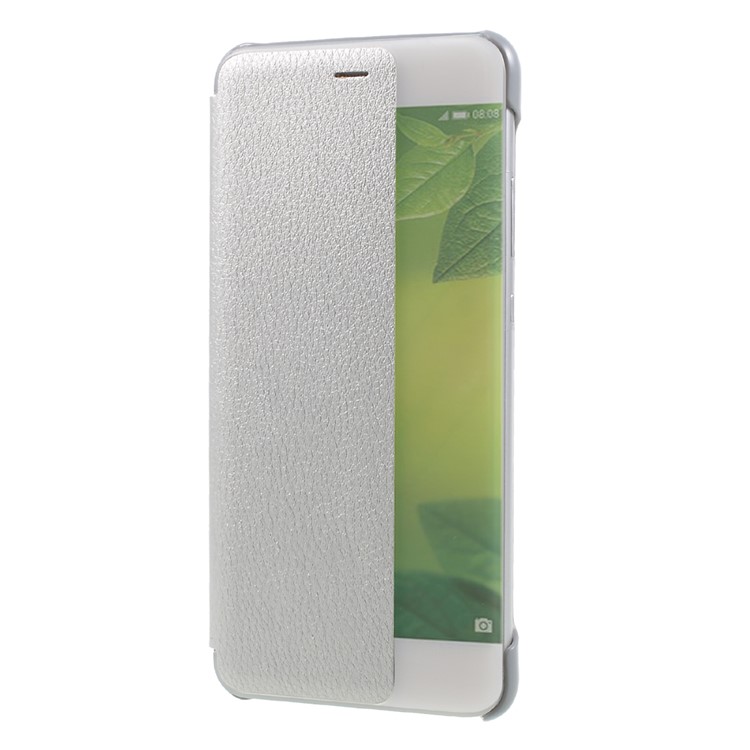 Auto Wake / Sleep Side View Window PU Leather + PC Back Folio Shell for Huawei P10 Plus - Silver-3