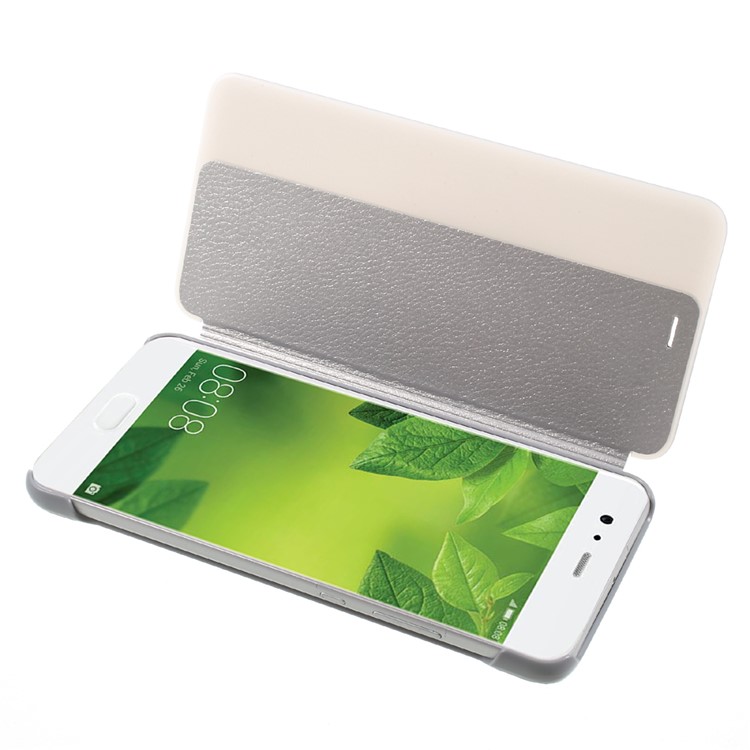 Auto Wake / Sleep Side View Window PU Leather + PC Back Folio Shell for Huawei P10 Plus - Silver-5