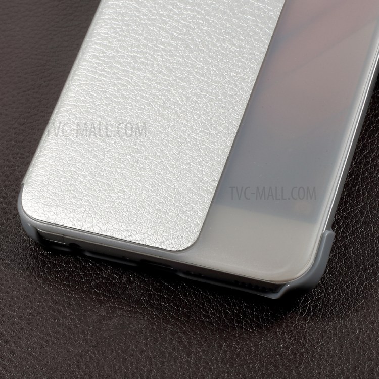 Auto Wake / Sleep Side View Window PU Leather + PC Back Folio Shell for Huawei P10 Plus - Silver-7