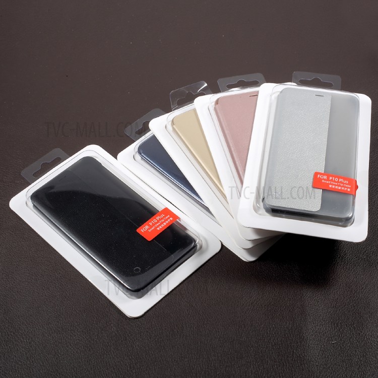 Auto Wake / Sleep Side View Window PU Leather + PC Back Folio Shell for Huawei P10 Plus - Silver-9