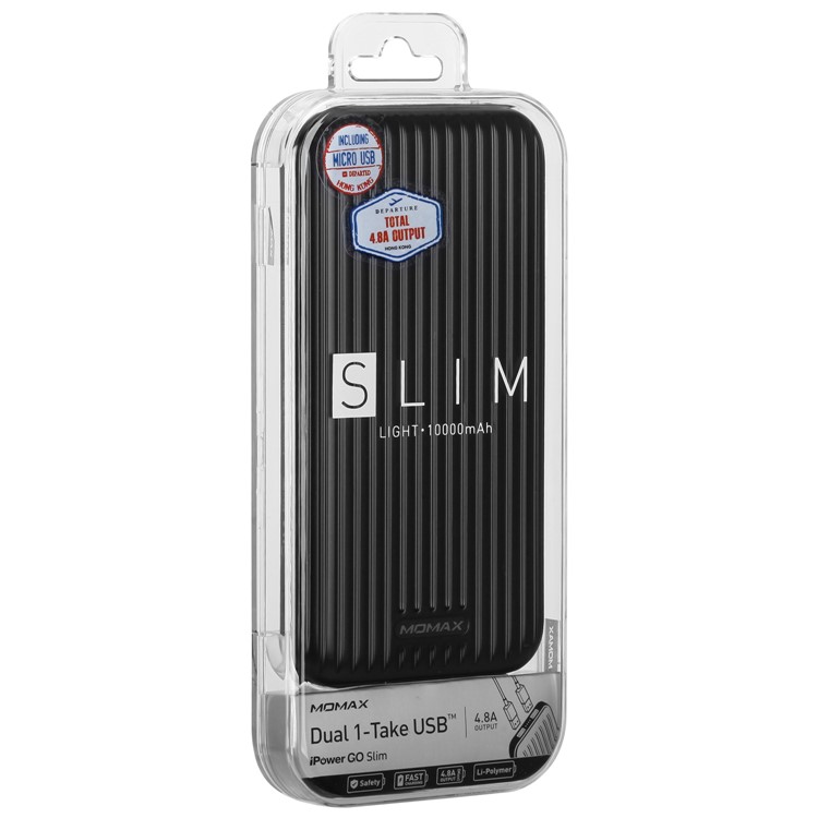 Momax iPower Go Thin 10000mAh Portable Dual USB 2.4A Power Bank - Black-15