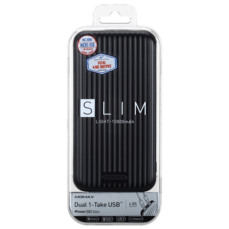 Momax iPower Go Thin 10000mAh Portable Dual USB 2.4A Power Bank - Black-16
