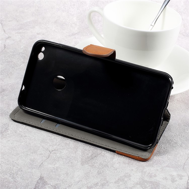 England Style Jean Cloth Leather Card Holder Smartphone Case for Huawei P8 Lite (2017) / Honor 8 Lite - Black-4