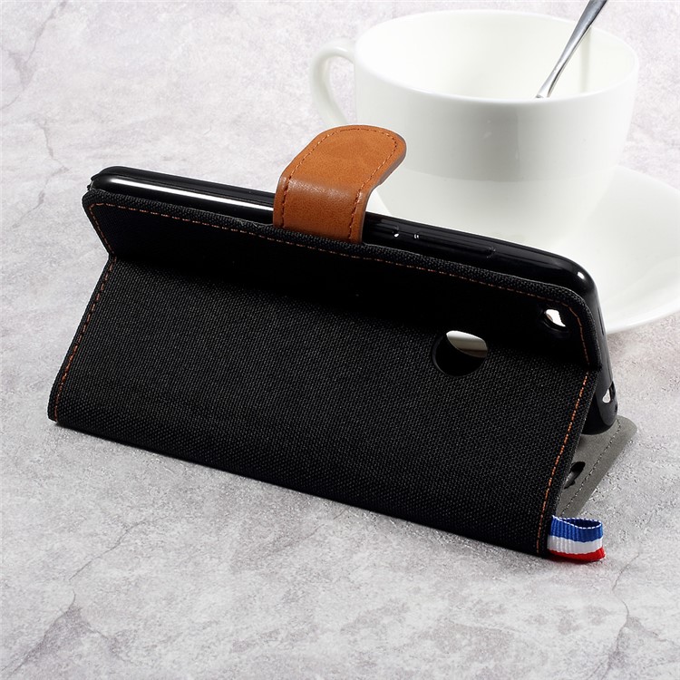 England Style Jean Cloth Leather Card Holder Smartphone Case for Huawei P8 Lite (2017) / Honor 8 Lite - Black-5