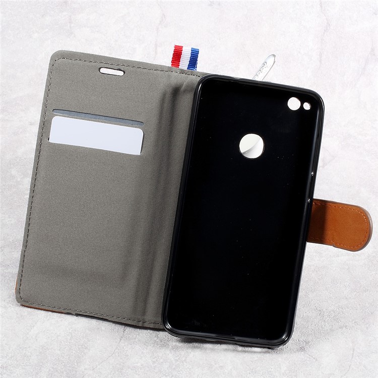 England Style Jean Cloth Leather Card Holder Smartphone Case for Huawei P8 Lite (2017) / Honor 8 Lite - Black-6