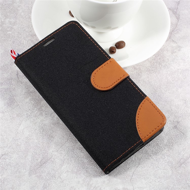 England Style Jean Cloth Leather Card Holder Smartphone Case for Huawei P10 - Black-3