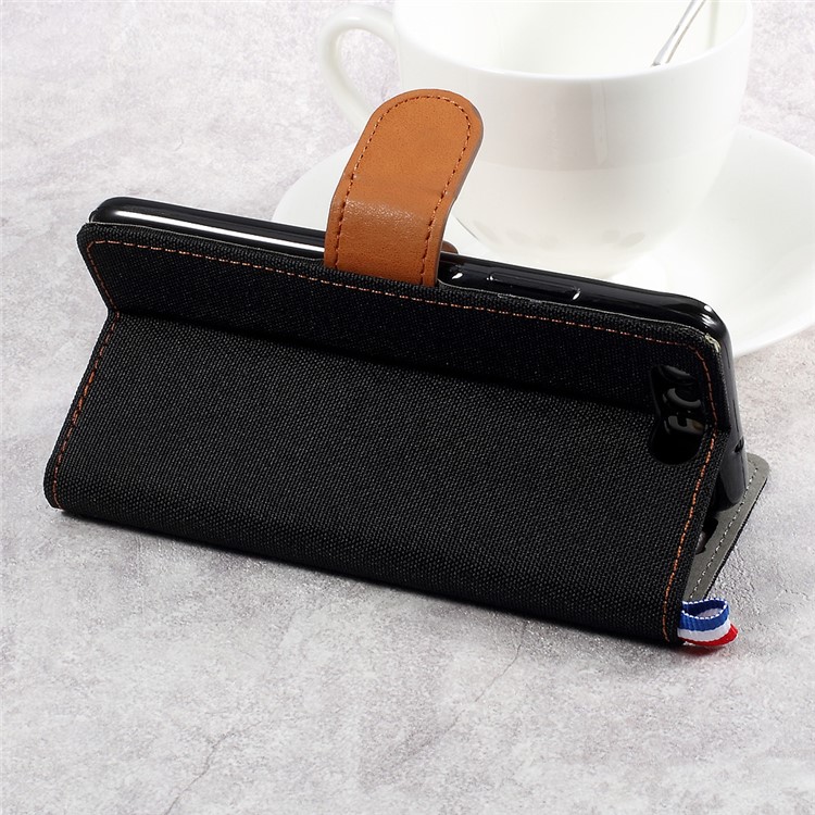 England Style Jean Cloth Leather Card Holder Smartphone Case for Huawei P10 - Black-5