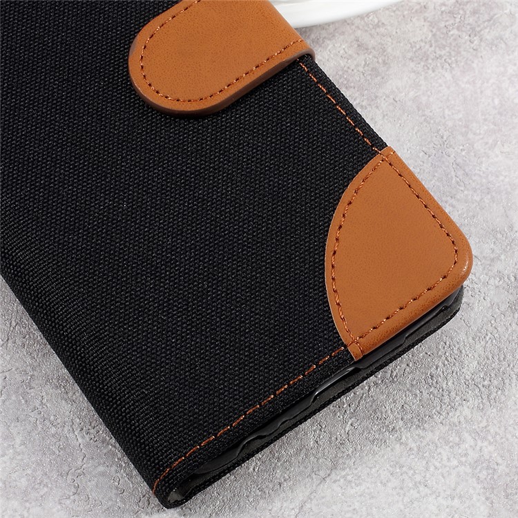England Style Jean Cloth Leather Card Holder Smartphone Case for Huawei P10 - Black-8