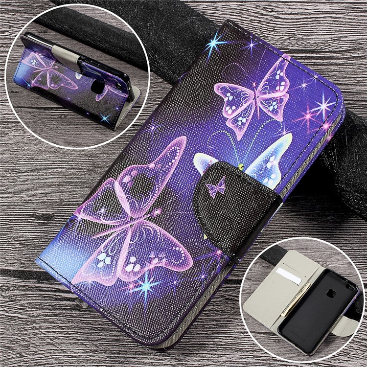 Pattern Printing Leather Wallet Folio Flip Case for Huawei P10 Lite - Shiny Butterflies-1