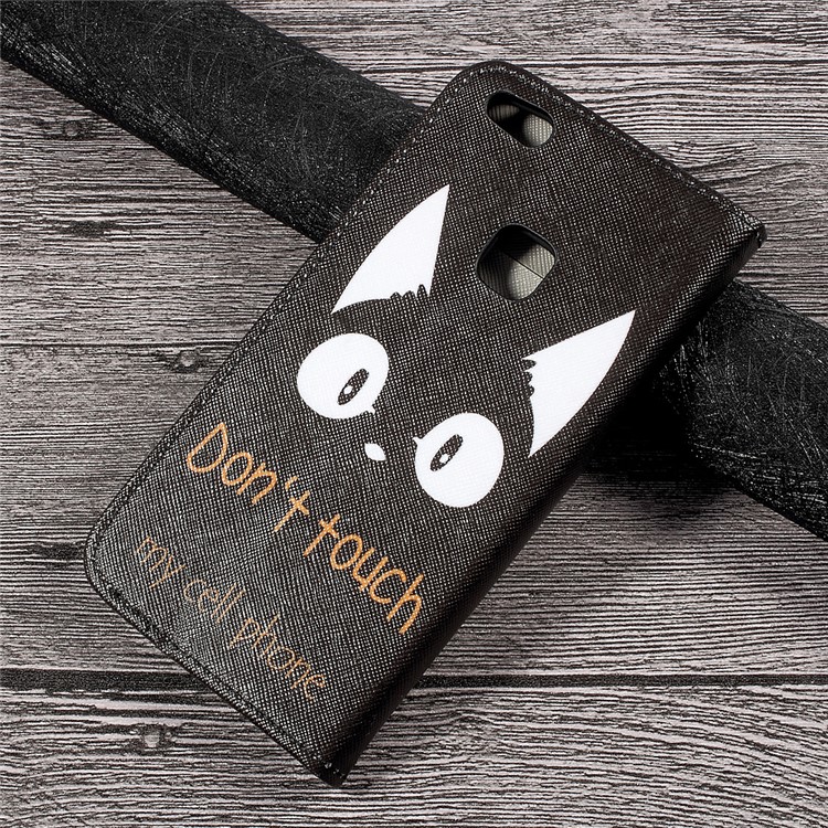 Patterned Leather Card Slots Stand Shell Case for Huawei P10 Lite - Do Not Touch My Phone-2