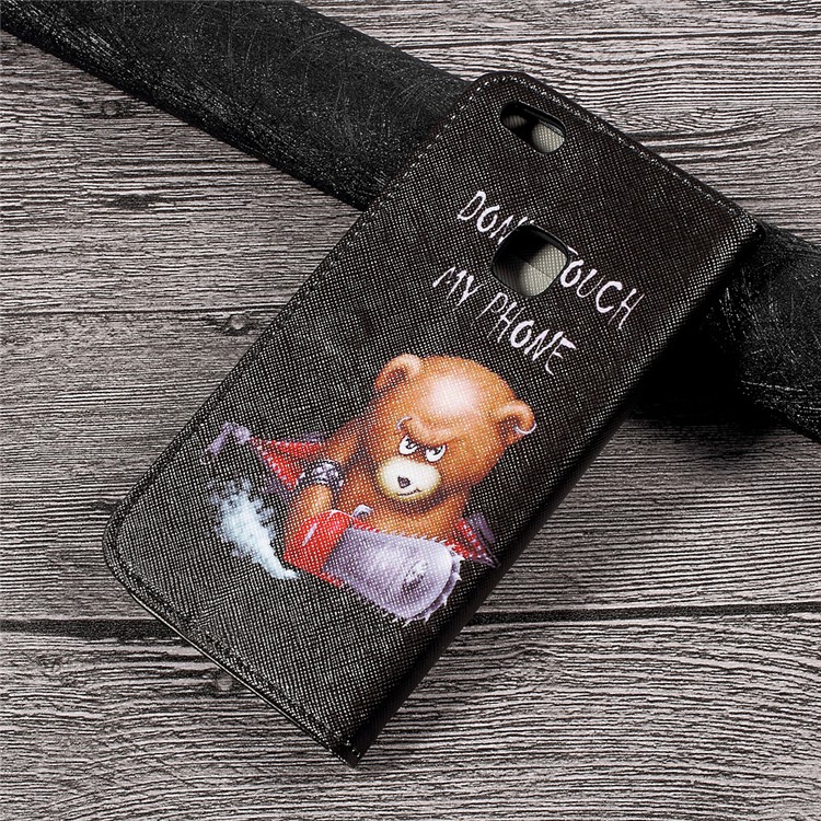 Pattern Printing Leather Cover with Wallet Slots for Huawei P10 Lite - Cool Bear and Warnings-2