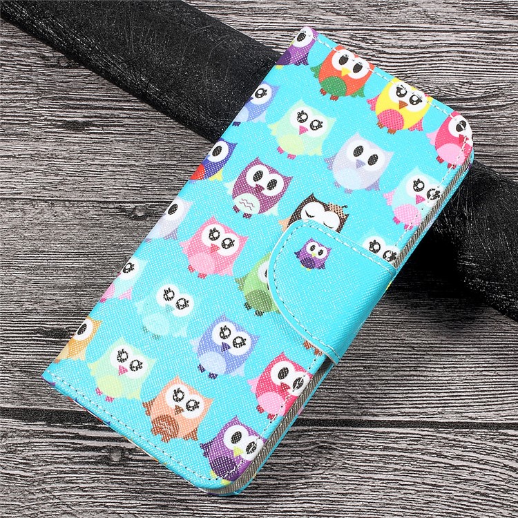 Patterned PU Leather Card Slots Case for Huawei P10 Lite - Adorable Owls-1